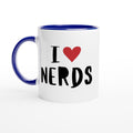 I Love Nerds, Red Heart White 11oz Ceramic Mug with Colour Inside Ceramic Blue Colour 11oz Mug Globally Fulfilled Love