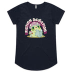 Fiction Addiction - Womens Scoop Neck T-Shirt Navy Womens Scoop Neck T-shirt Printed In Australia Reading