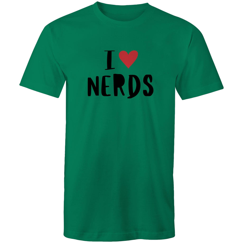 I Love Nerds, Heart - Mens T-Shirt Kelly Green Mens T-shirt Love Printed In Australia