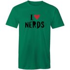 I Love Nerds, Heart - Mens T-Shirt Kelly Green Mens T-shirt Love Printed In Australia