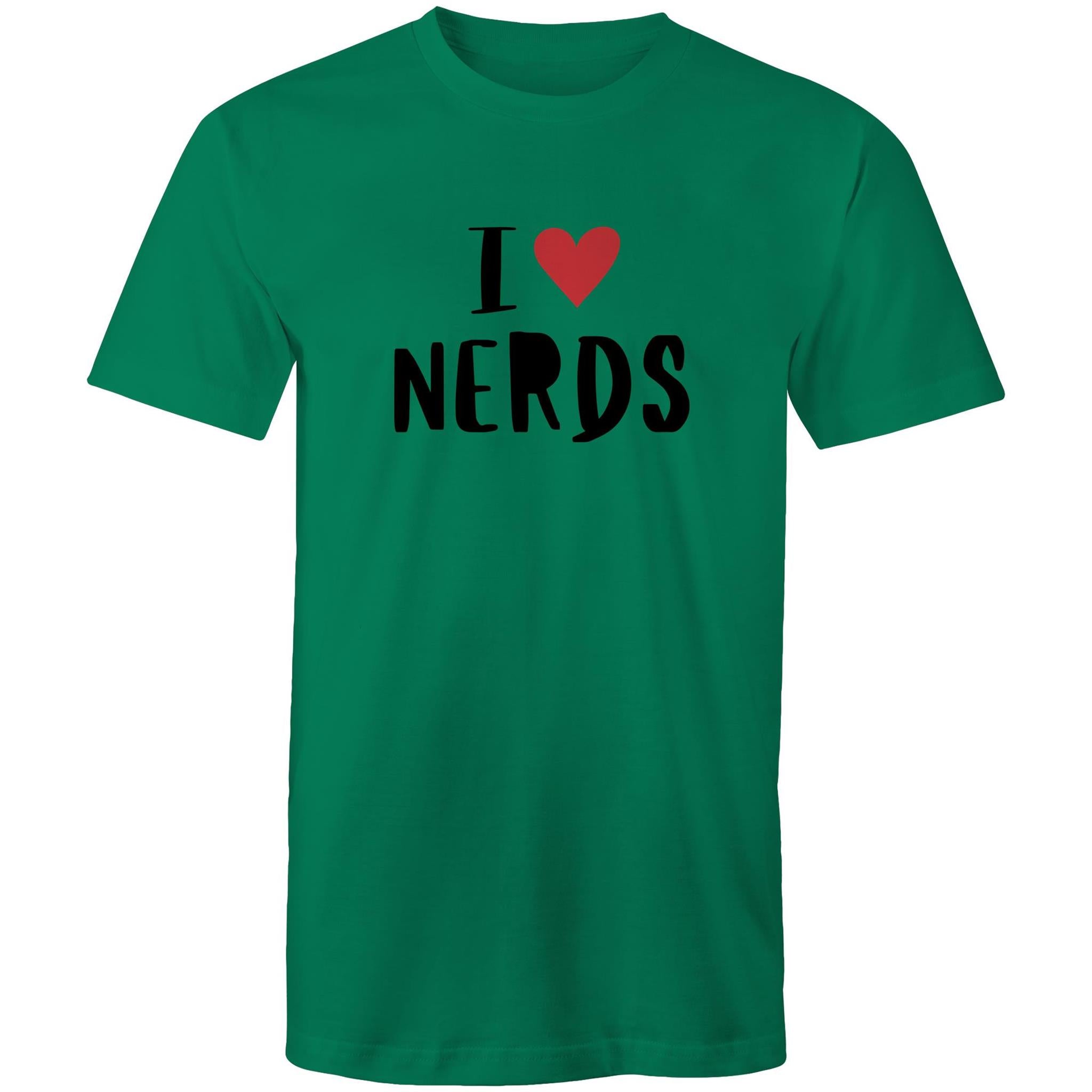 I Love Nerds, Heart - Mens T-Shirt Kelly Green Mens T-shirt Love Printed In Australia
