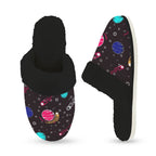 Planet Orbit Women's Fur Trim Thick-Sole Indoor Slippers Women's Fur Trimmed Slippers Printed Offshore Space