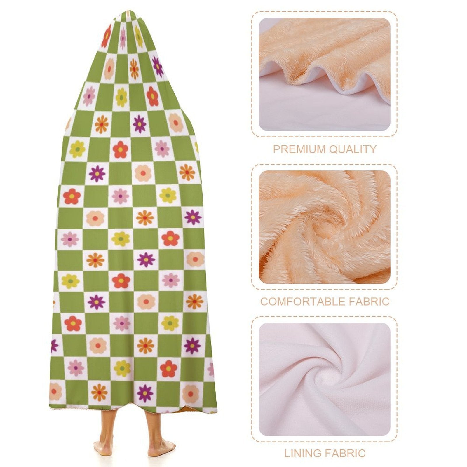 Flower Check Kids Hooded Blanket 100cm x 130cm