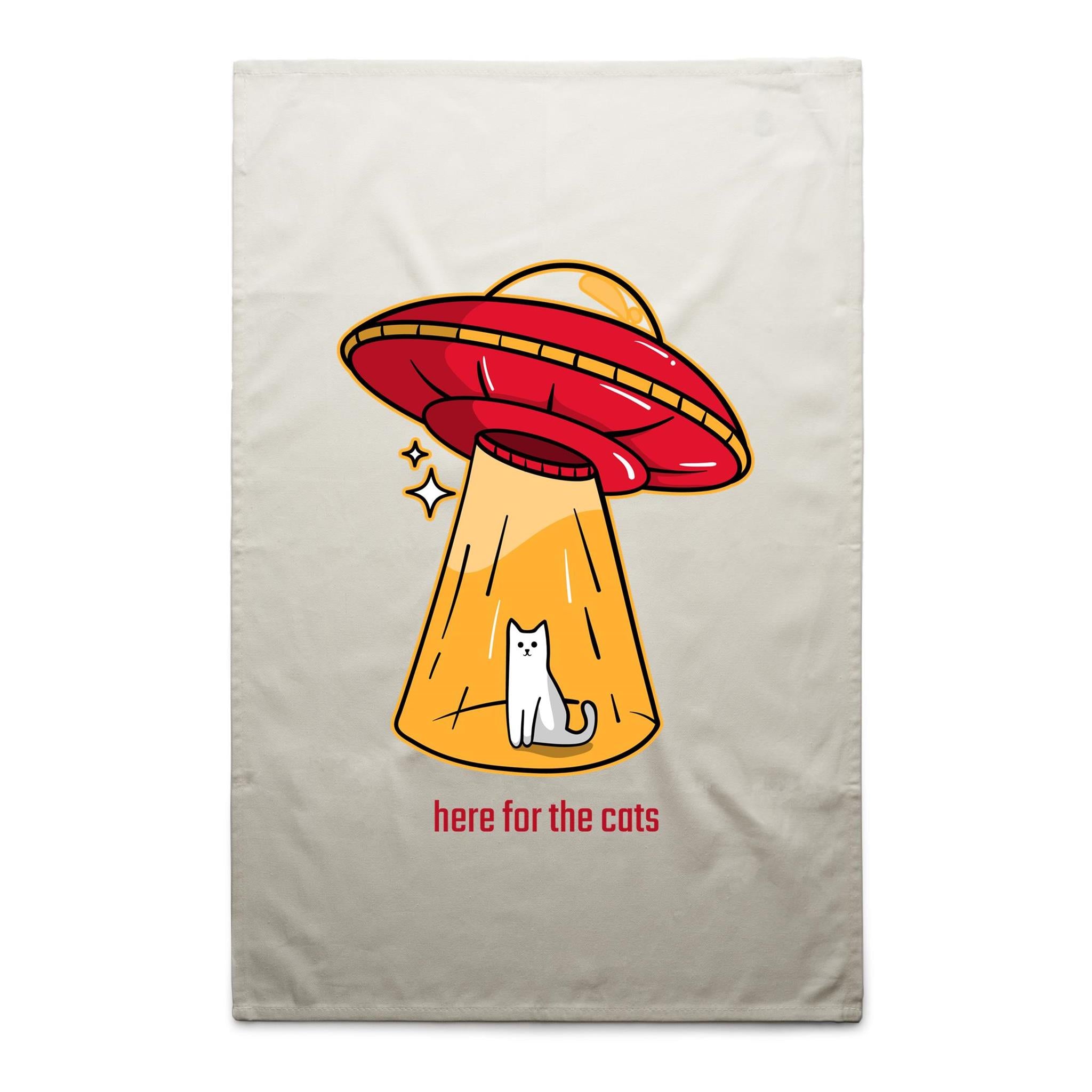 Here For The Cats, UFO - AS Colour Tea Towel Cream One Size Tea Towel animal Printed In Australia Sci Fi