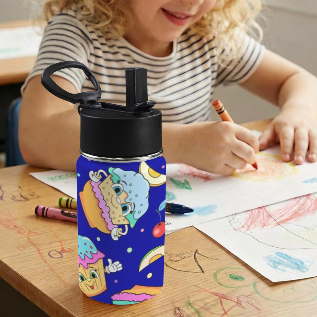 Cute Cartoon Cupcake 12oz Kids Water Bottle with Straw Lid
