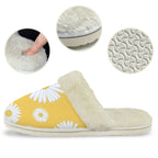 Daisies On Yellow Women's Fur Trim Thick-Sole Indoor Slippers Women's Fur Trimmed Slippers Plants Printed Offshore