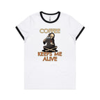 Coffee Keeps Me Alive, Skeleton - Women's Ringer Tee White Black Womens Ringer T-shirt Coffee Printed In Australia