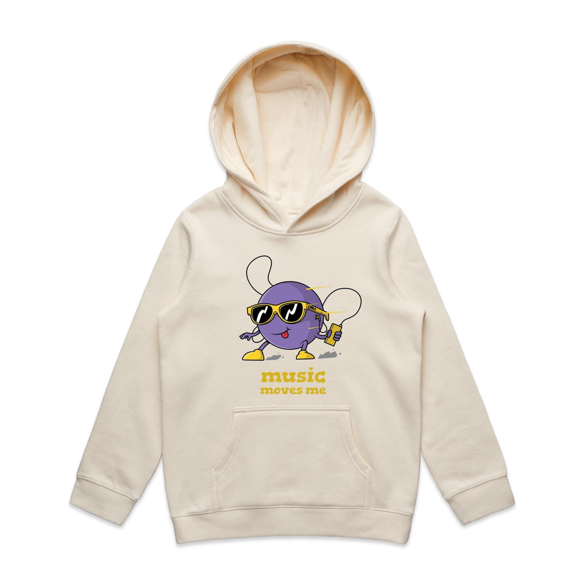 Music Moves Me - Kids Hoodie Ecru Kids Hoodie Printed In Australia