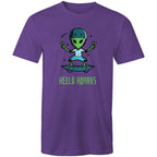 Hello Humans, Alien - Mens T-Shirt Purple Mens T-shirt Printed In Australia Sci Fi