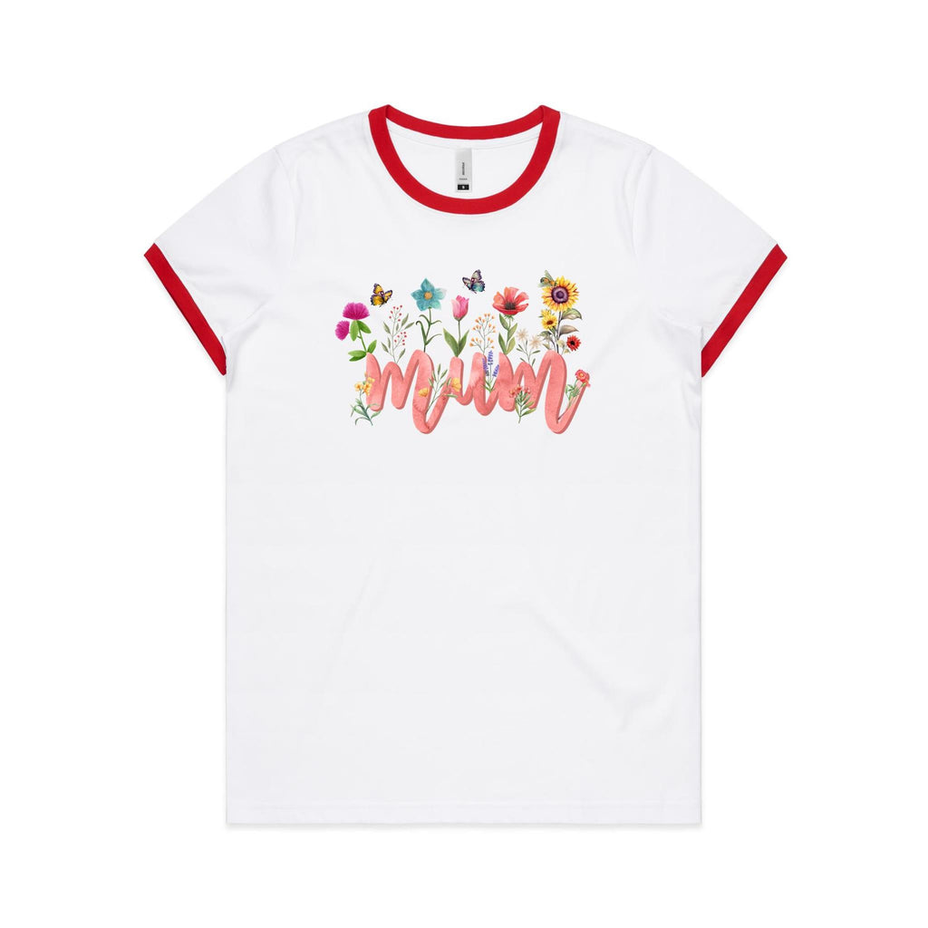 Mum, Flowers And Butterflies - Women's Ringer Tee