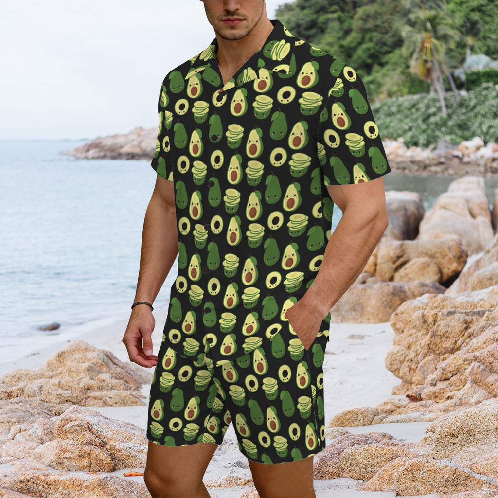 Cute Avocados - Men's Hawaiian Shirt & Shorts Set Men's Hawaiian Shirt & Shorts Set Food Printed Offshore