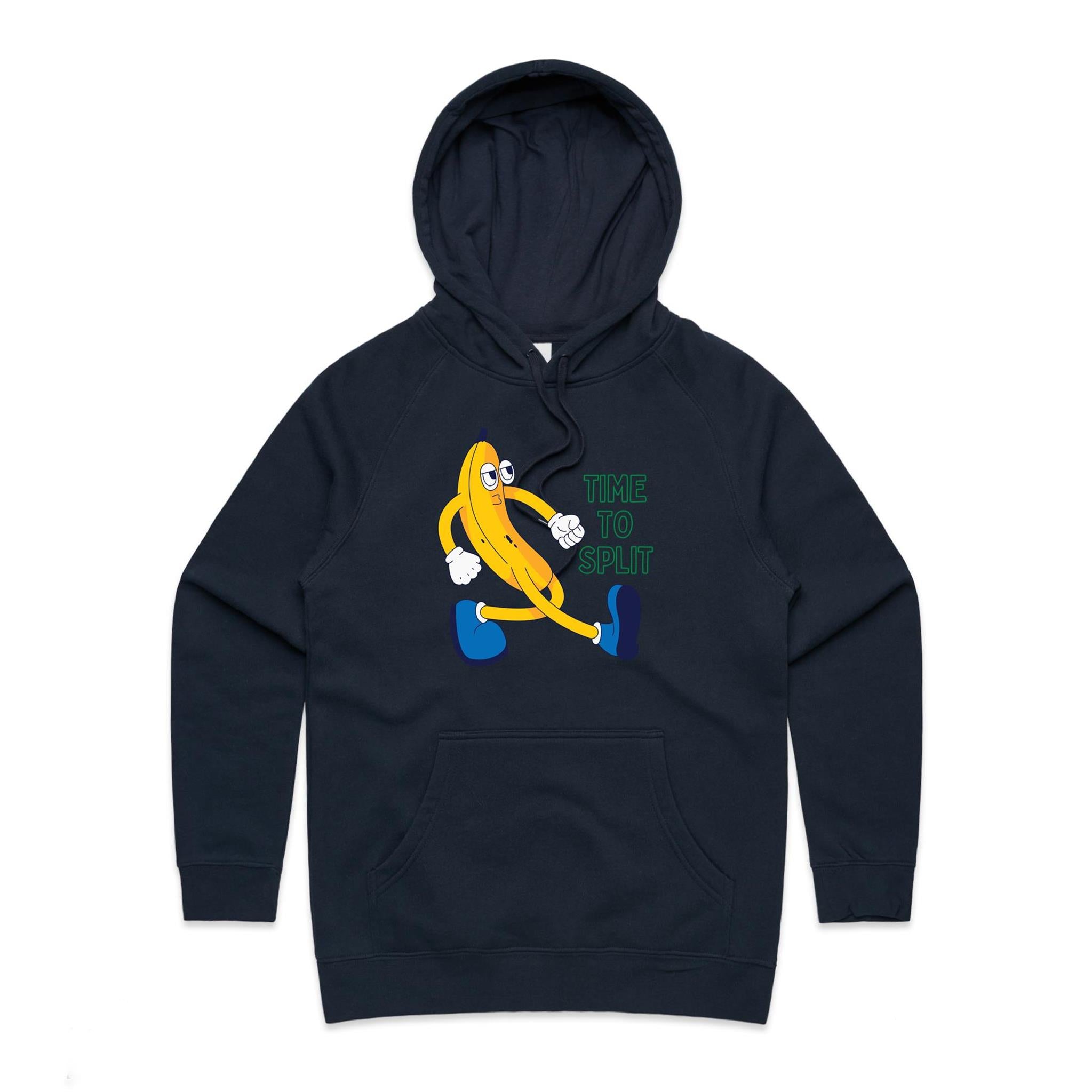 Banana, Time To Split - Womens Hoodie Navy Womens Hoodie Food Printed In Australia
