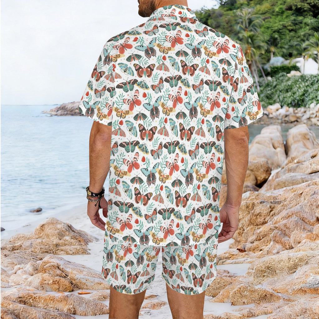 Pretty Moths And Butterflies Men's Hawaiian Shirt & Shorts Set Men's Hawaiian Shirt & Shorts Set animal Printed Offshore