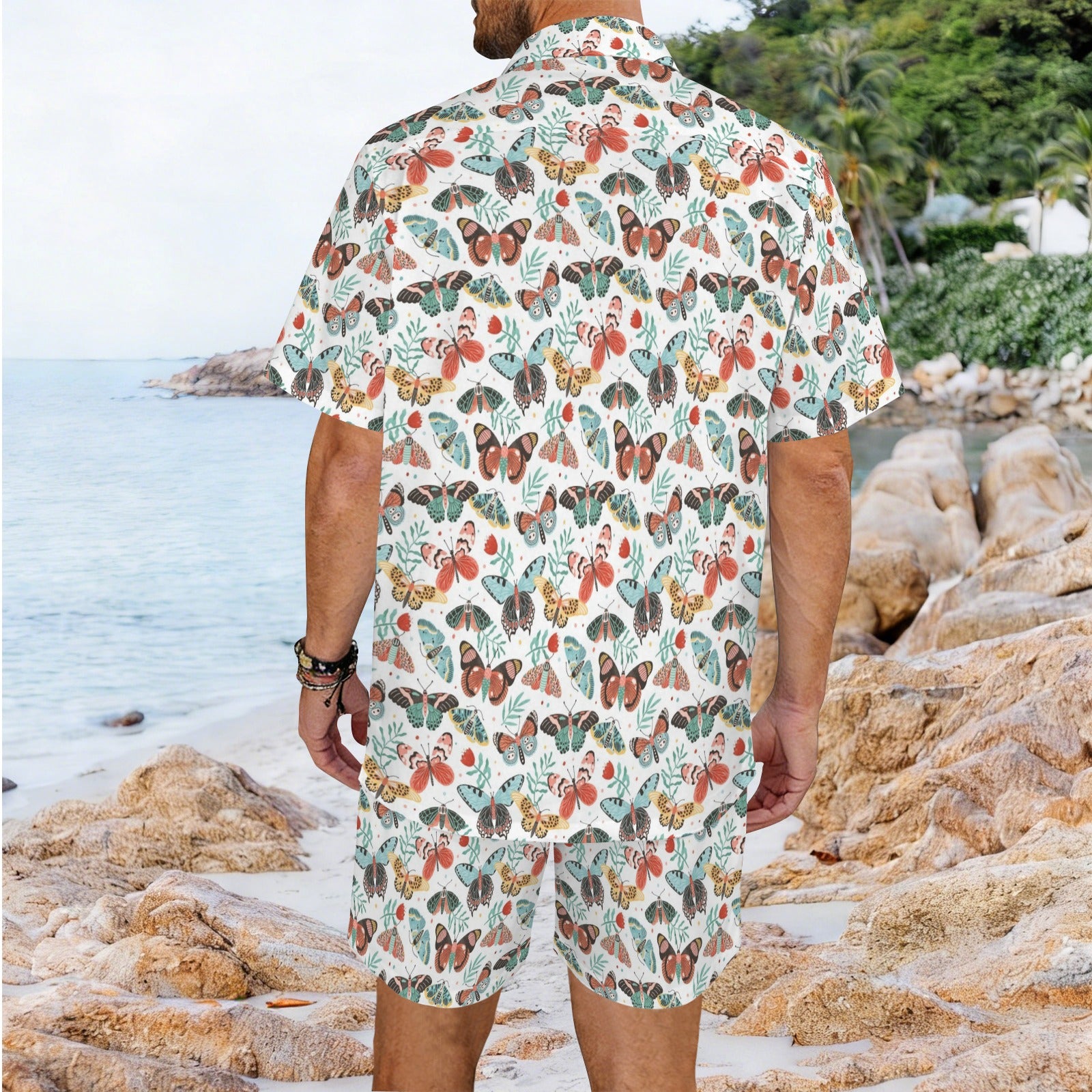 Pretty Moths And Butterflies Men's Hawaiian Shirt & Shorts Set Men's Hawaiian Shirt & Shorts Set animal Printed Offshore