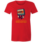 Cassette Tape, It Might Be Time To Rewind - Womens T-shirt Red Womens T-shirt Music Printed In Australia Retro