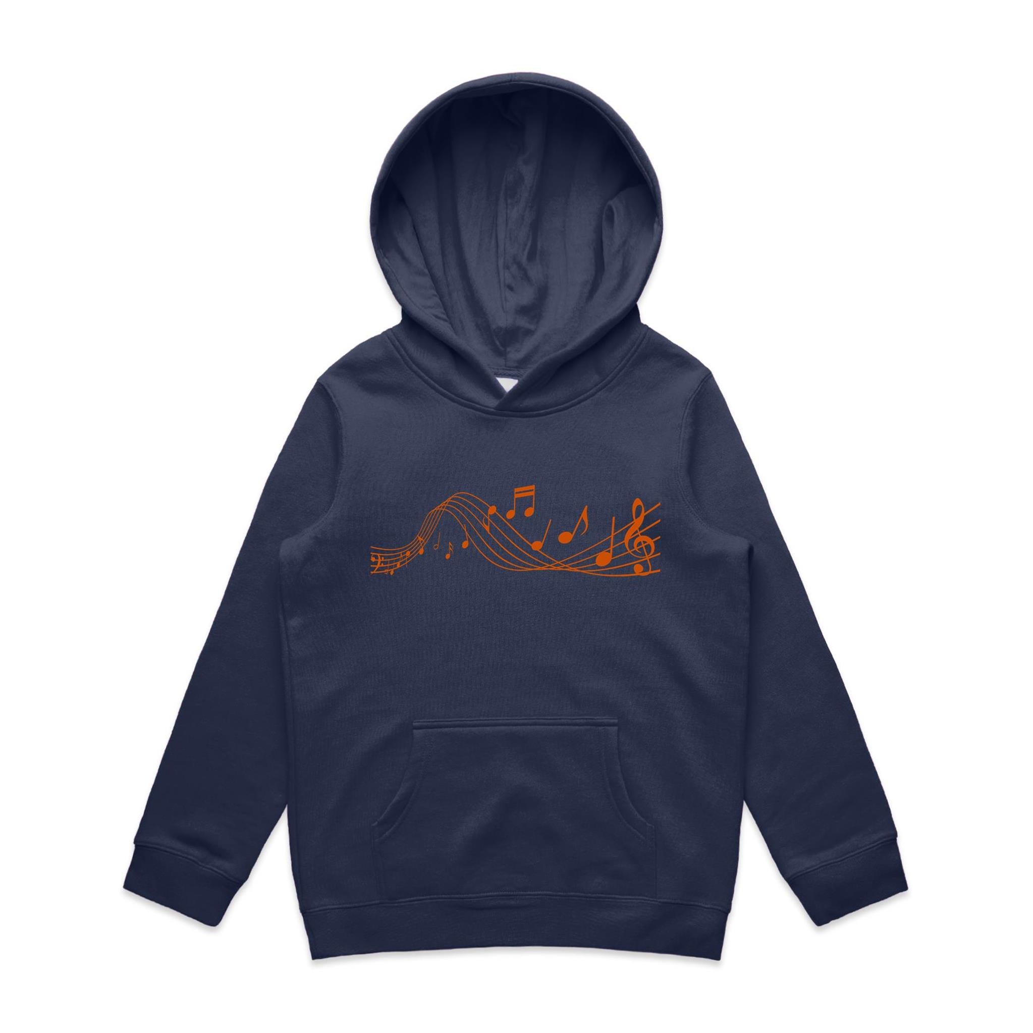 Music Notes - Kids Hoodie Midnight Blue Kids Hoodie Printed In Australia