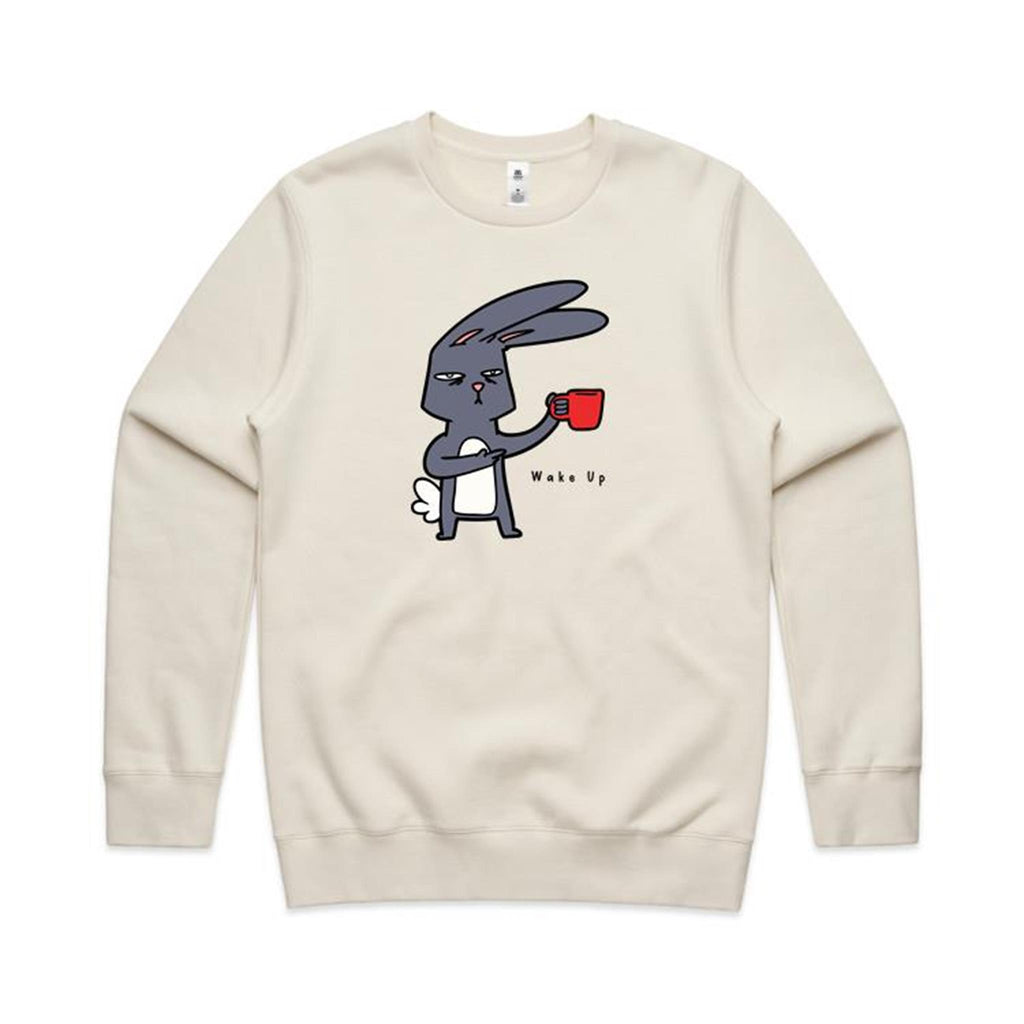 Coffee Rabbit, Wake Up - AS Colour Stencil Crew Sweatshirt Ecru Sweatshirt animal Coffee Printed In Australia