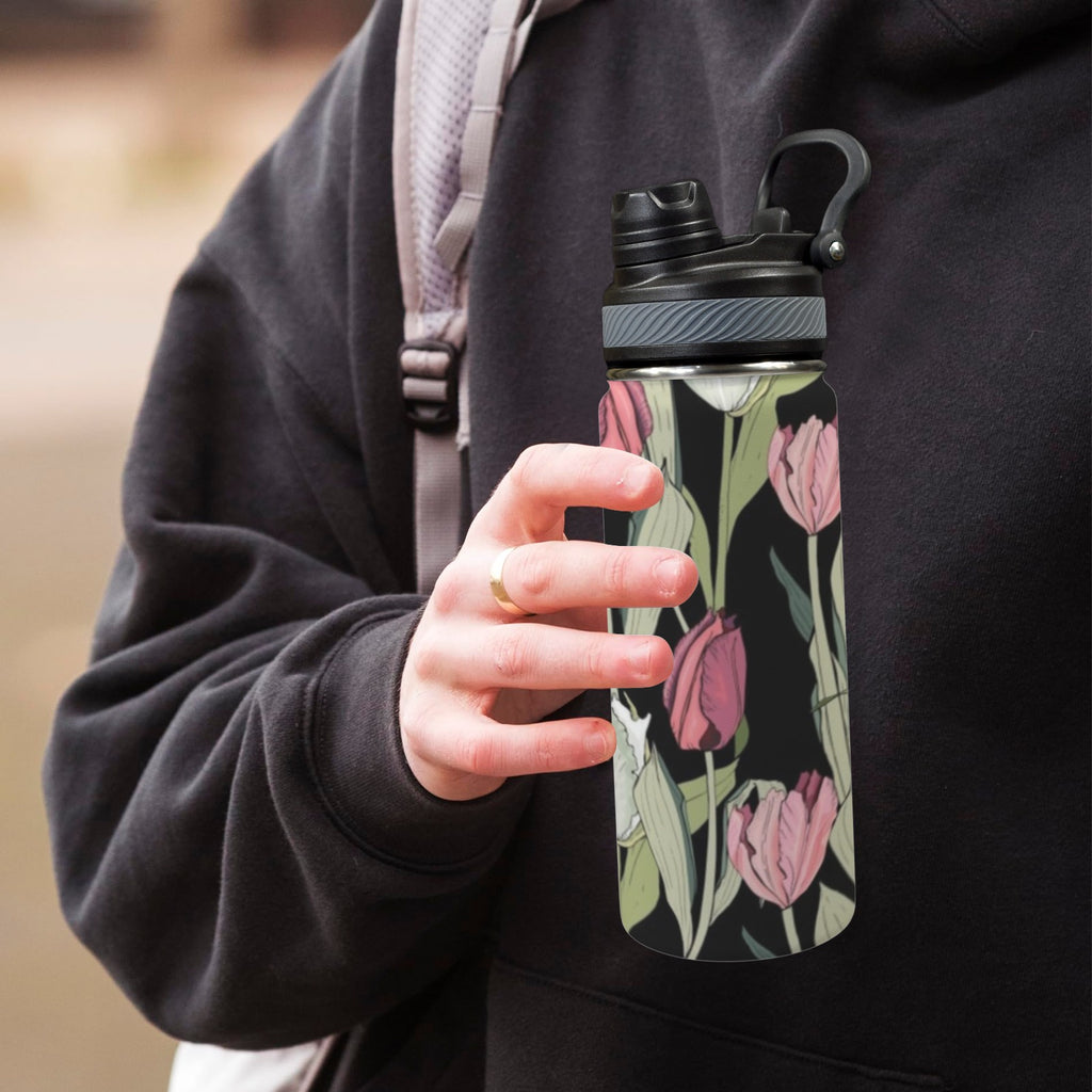 Tulips - Insulated Water Bottle with Dual-Use Lid (18oz) Insulated Water Bottle with Dual-Use Lid (18oz) Plants Printed Offshore