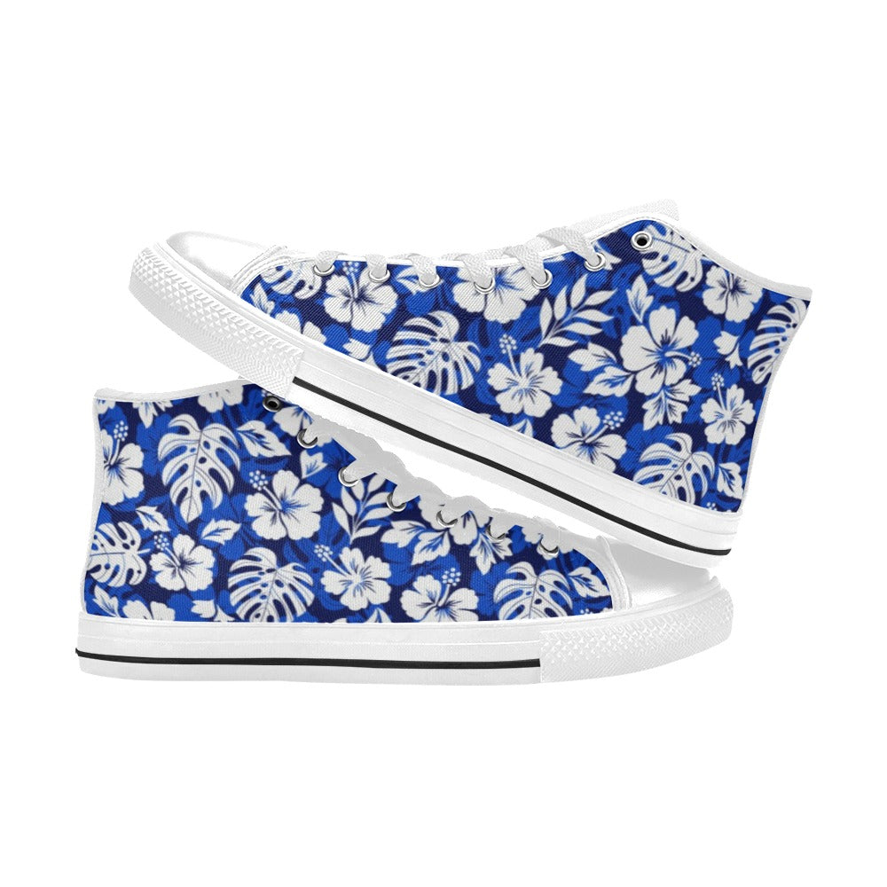 Blue Hawaiian Floral - Men's High Top Canvas Shoes