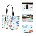 Abstract Cute Flowers PU Leather Tote Bag Large