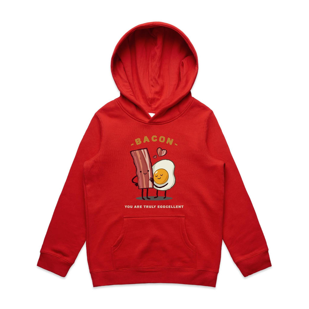 Bacon, You Are Truly Eggcellent - Kids Hoodie Red Kids Hoodie Printed In Australia