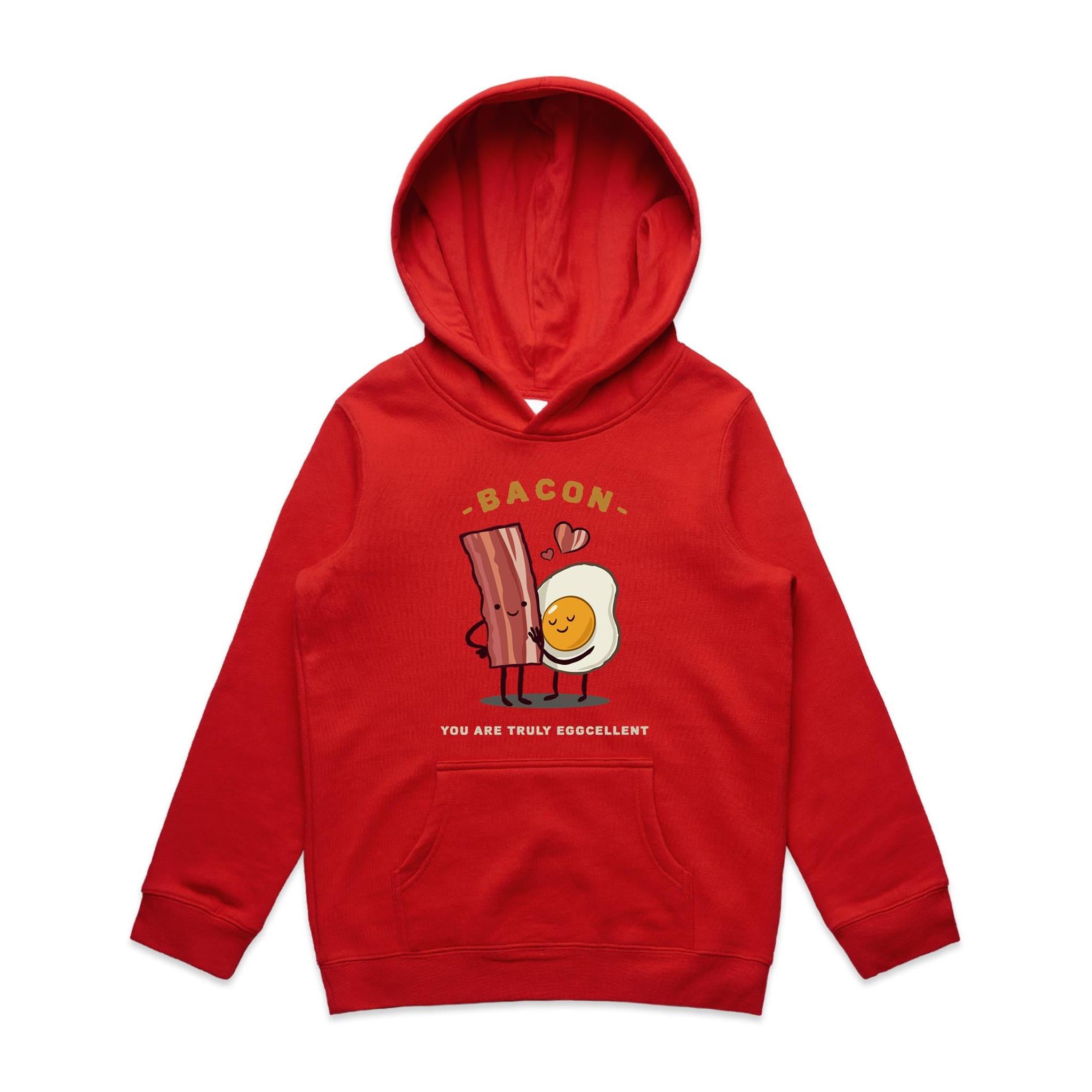 Bacon, You Are Truly Eggcellent - Kids Hoodie Red Kids Hoodie Printed In Australia