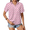 Pink Doughnut Stripes Women's Short-Sleeve Button Up Shirt white Women's Short-Sleeve Button Up Shirt Food Printed Offshore