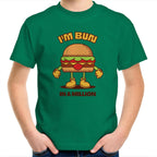I'm Bun In A Million, Hamburger - Kids Youth T-Shirt Kelly Green Kids Youth T-shirt Food Printed In Australia