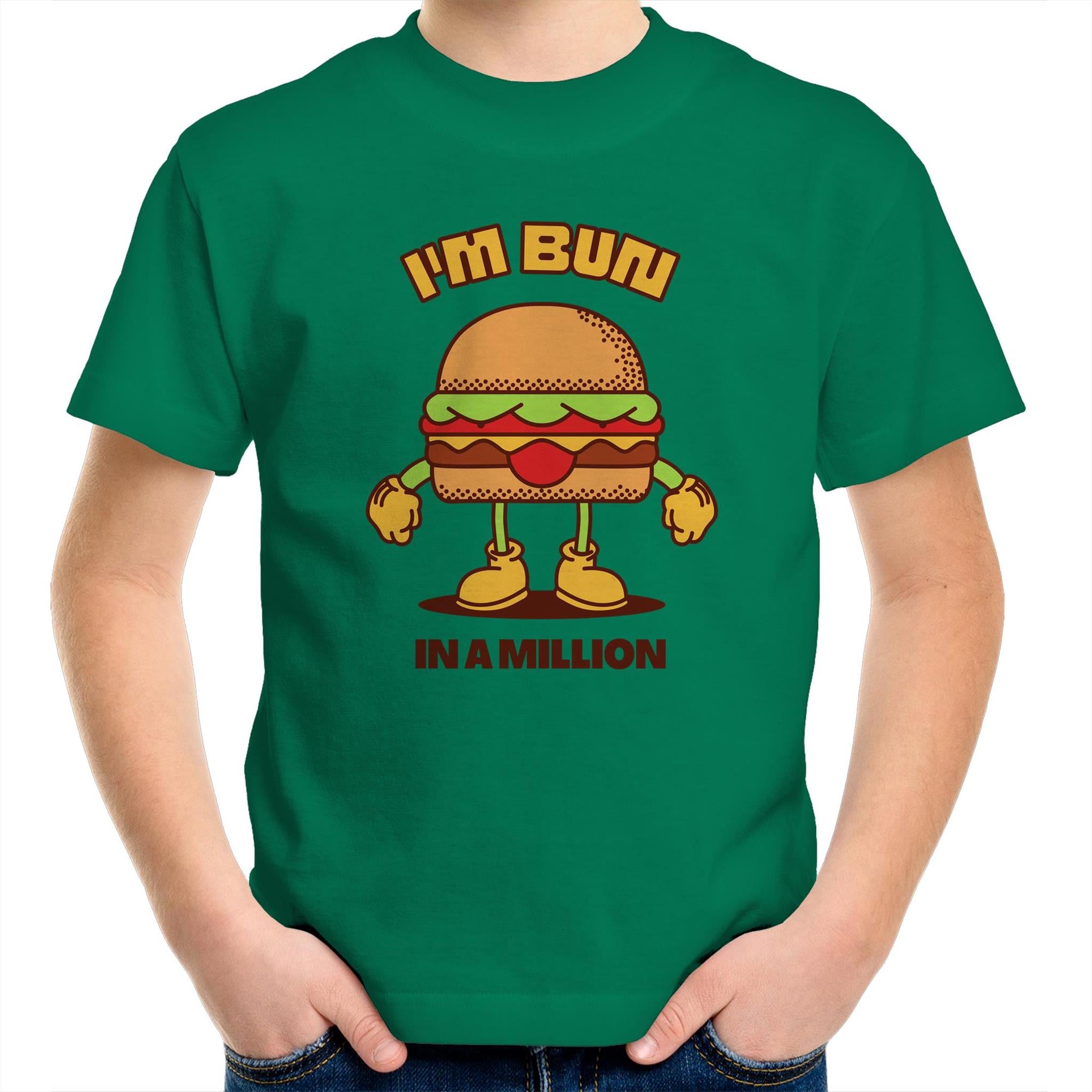 I'm Bun In A Million, Hamburger - Kids Youth T-Shirt Kelly Green Kids Youth T-shirt Food Printed In Australia