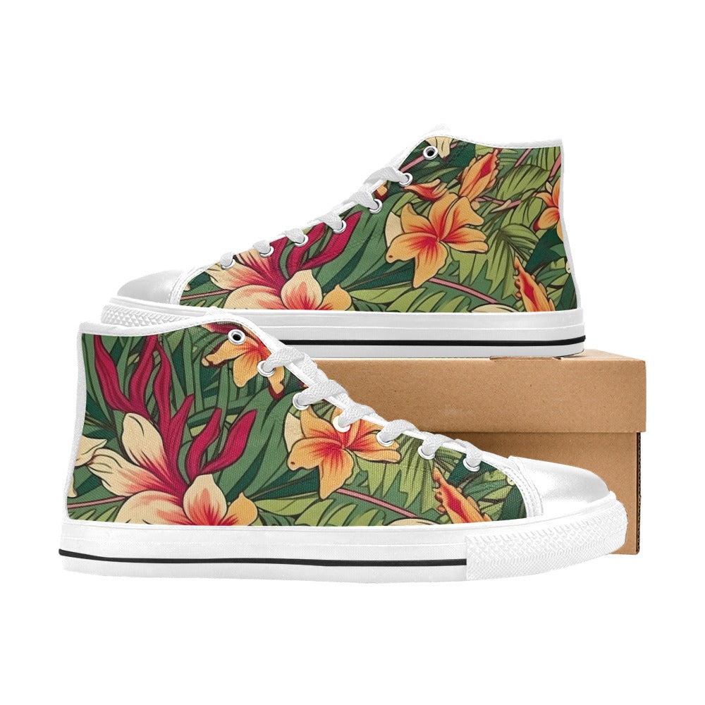 Vintage Hawaiian Floral Men's High Top Canvas Shoes Men's Classic High Top Canvas Shoes Plants Printed Offshore