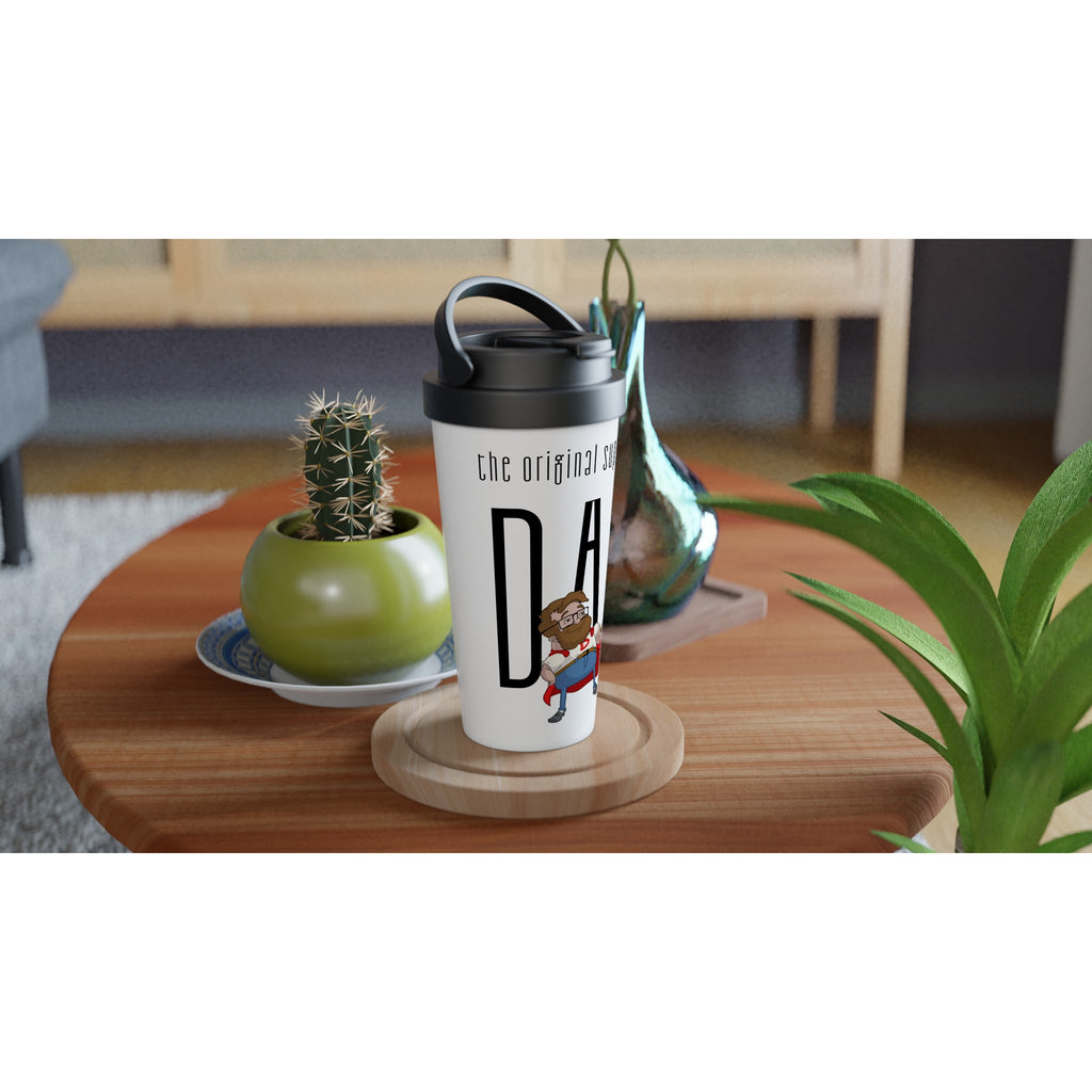 Dad, The Original Superhero - White 15oz Stainless Steel Travel Mug Travel Mug comic Dad Globally Fulfilled