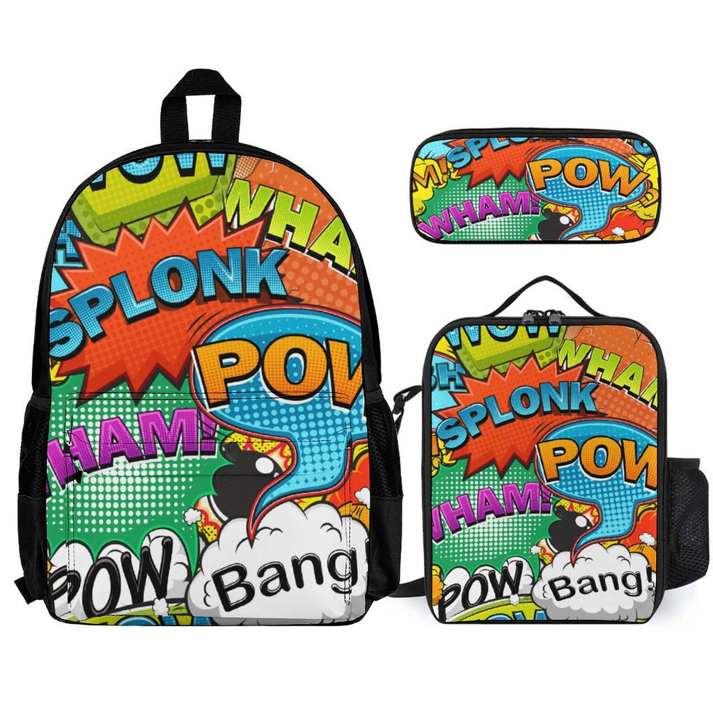Comic Book 2 Three Piece Backpack Set white One size Three Piece Backpack Set Printed Offshore