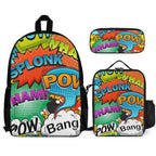 Comic Book 2 Three Piece Backpack Set white One size Three Piece Backpack Set Printed Offshore