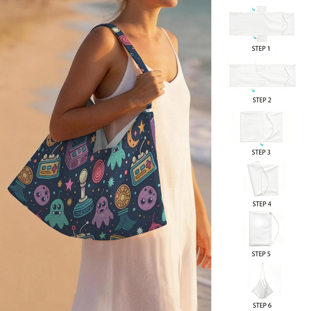 Space Arcade Beach Chair Towel Cover with Side Pockets