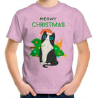 Meowy Christmas - Kids Youth T-Shirt Pink Kids Christmas T-shirt Christmas Printed In Australia