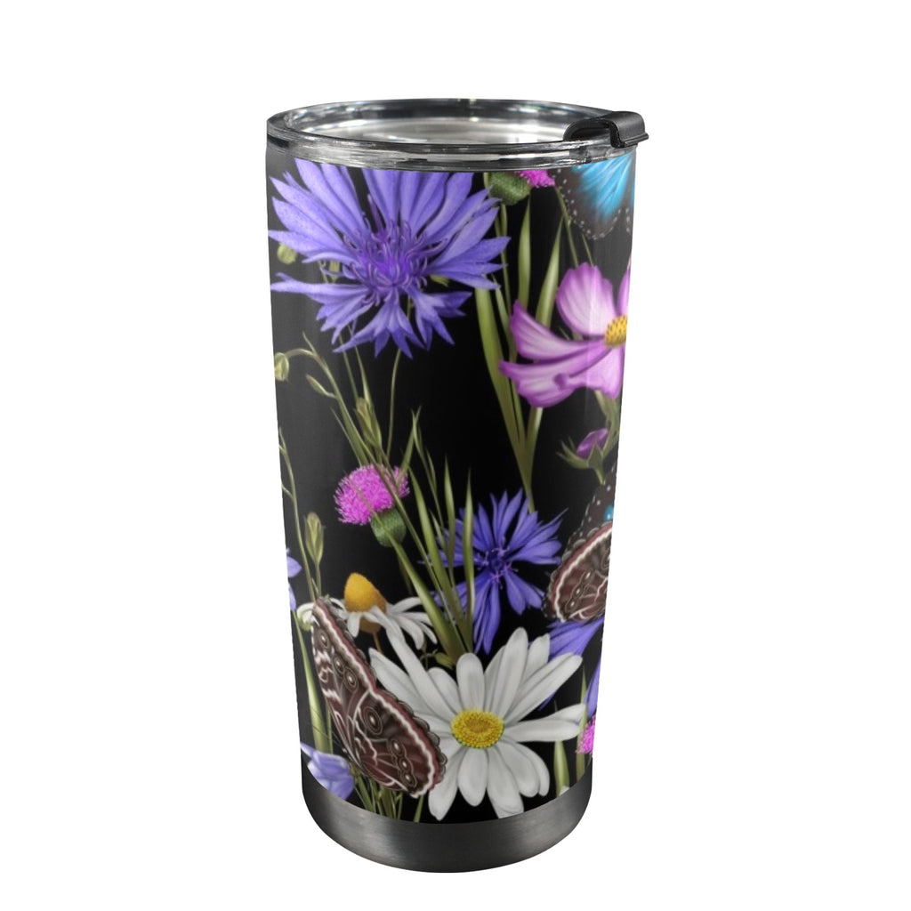 Butterfly Flowers - 20oz Mobile Tumbler with Lid (Black Lock) One Size 20oz Travel Mug Printed Offshore