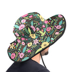 Bright Floral And Leaves Wide Brim Bucket Hat Wide Brim Bucket Hat Plants Printed Offshore
