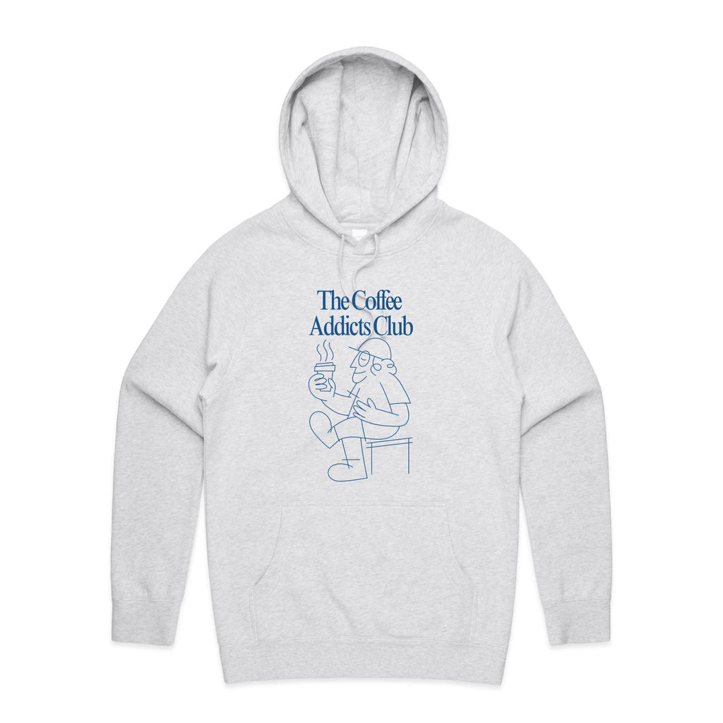 The Coffee Addicts Club - Mens Hoodie White Marle Mens Hoodie Coffee Printed In Australia