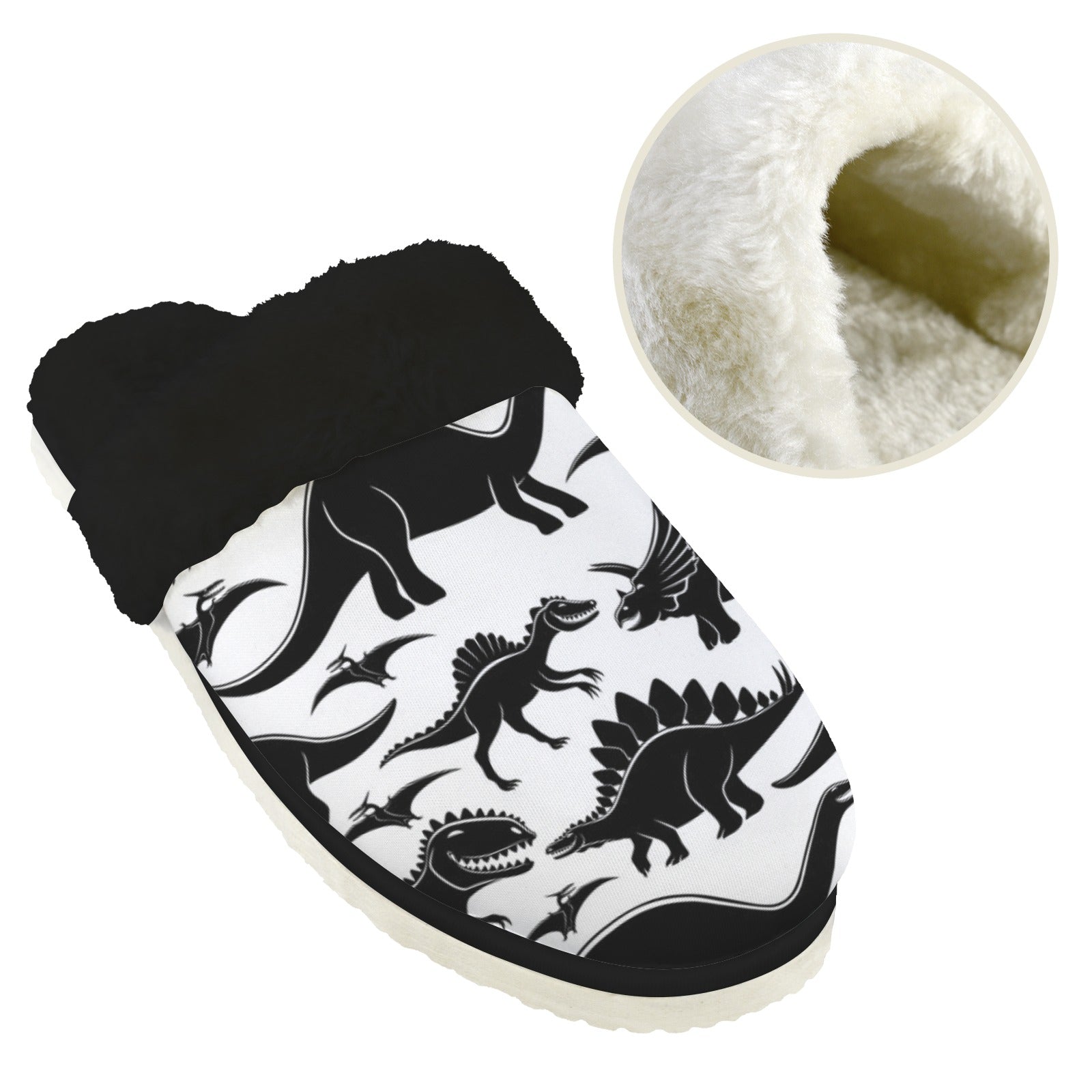 Dinosaurs Men's Fur Trim Thick-Sole Indoor Slippers Men's Fur Trimmed Slippers animal Printed Offshore