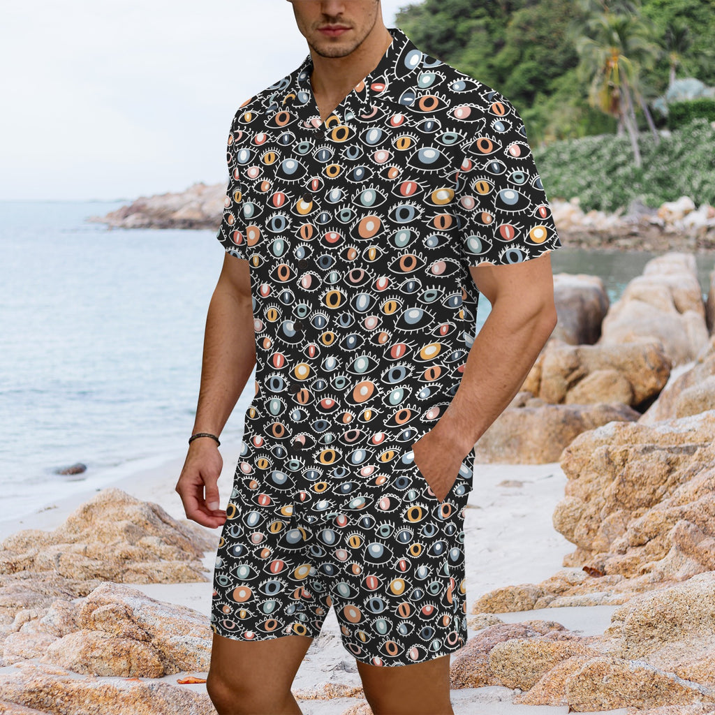 Eyes On Black Men's Hawaiian Shirt & Shorts Set Men's Hawaiian Shirt & Shorts Set Printed Offshore