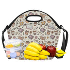 Books And Coffee Neoprene Lunch Bag/Large (Model 1669) Neoprene Lunch Bag Coffee Printed Offshore Reading