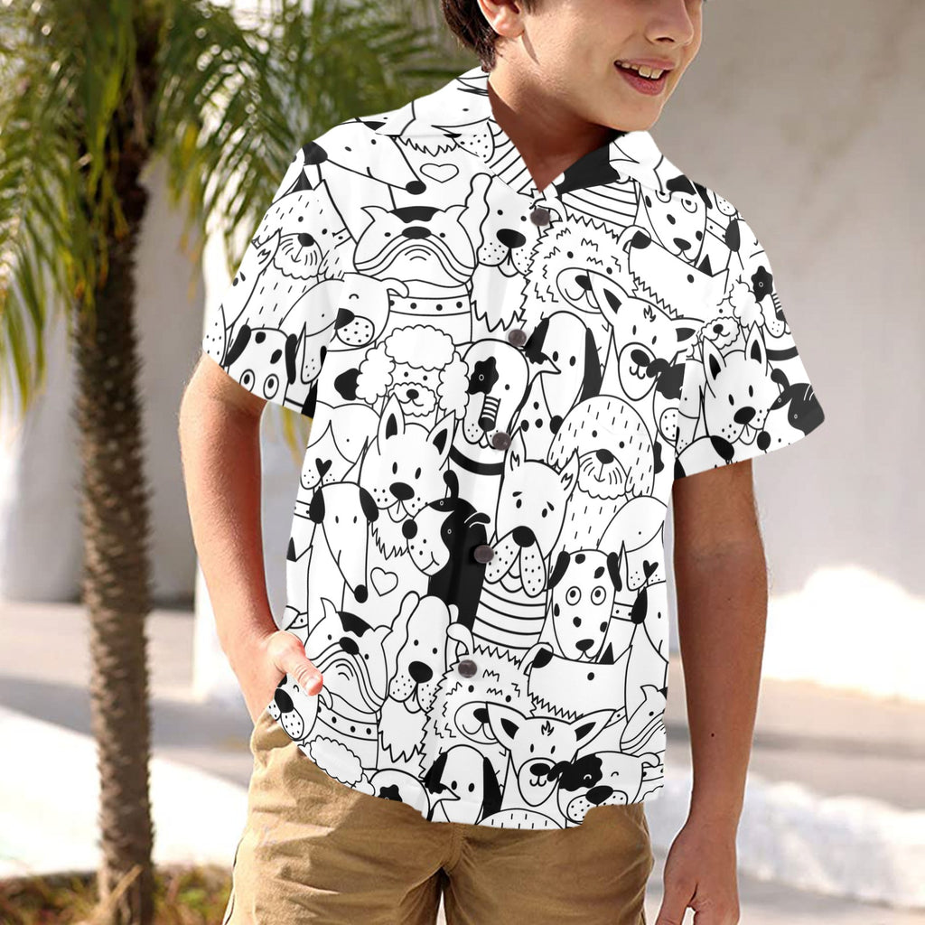 Black And White Dogs - Junior Kids Hawaiian Shirt
