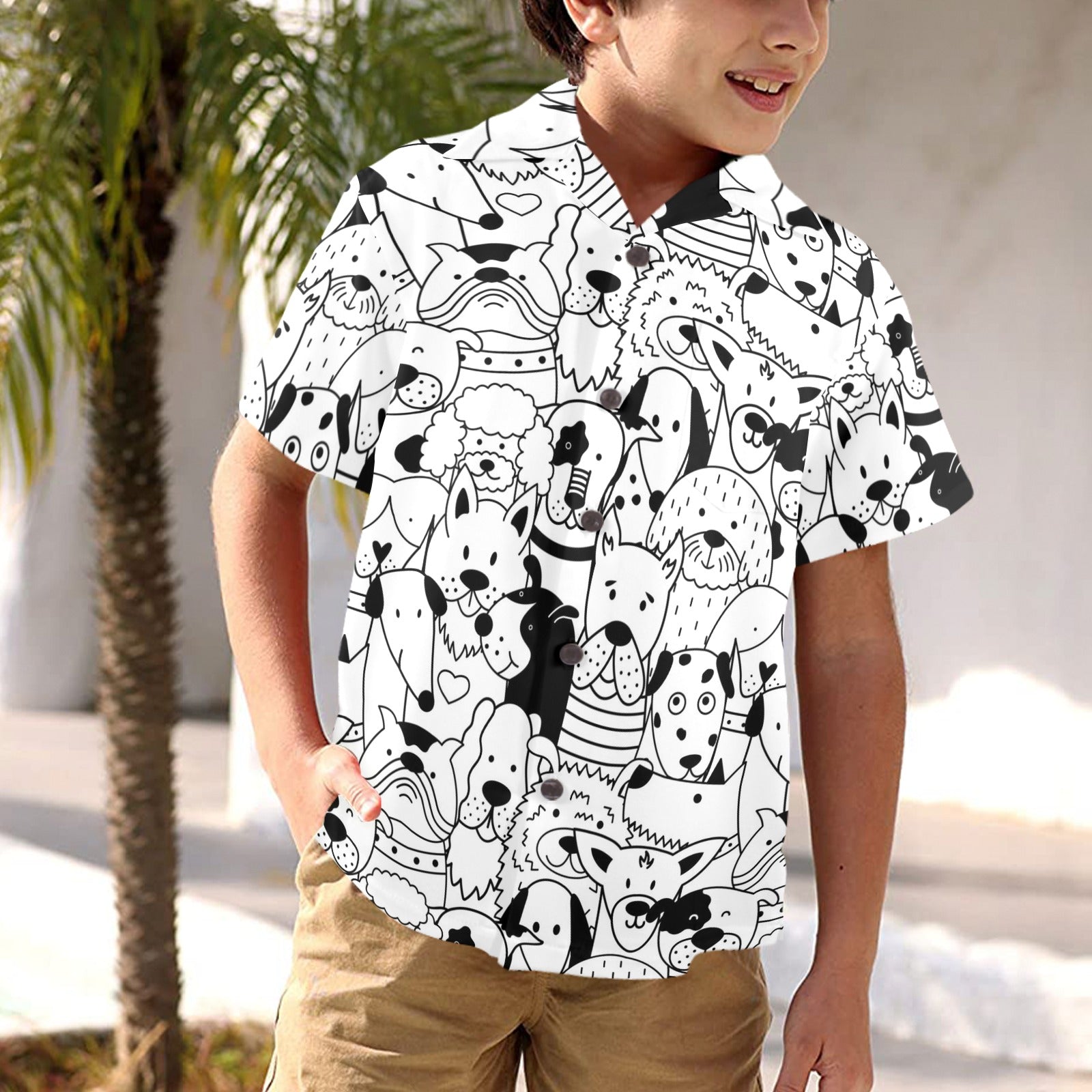 Black And White Dogs - Junior Kids Hawaiian Shirt