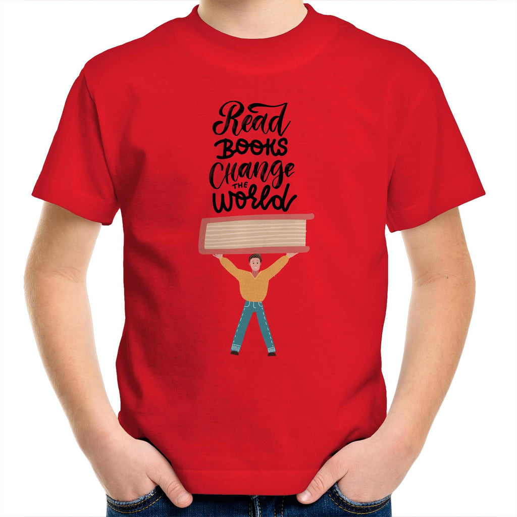 Read Books, Change The World - Kids Youth T-Shirt Red Kids Youth T-shirt Printed In Australia Reading