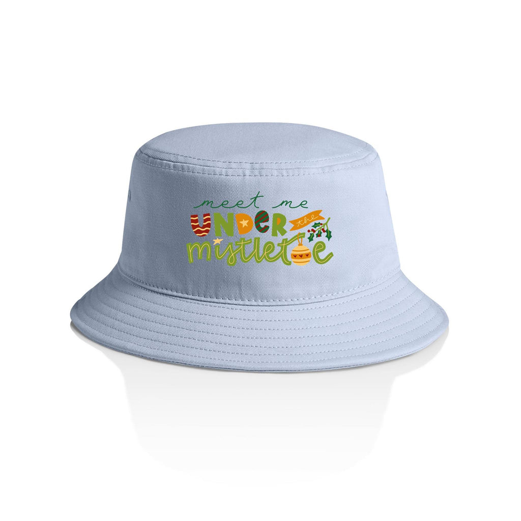 Meet Me Under The Mistletoe - Christmas AS Colour Bucket Hat Powder One Size Christmas Bucket Hat Christmas Printed In Australia