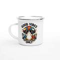 Personalised Good Vibes Only, Hippie Mushroom With Sunglasses White 12oz Enamel Mug Default Title Personalised Enamel Mug Globally Fulfilled Positivity