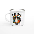 Personalised Good Vibes Only, Hippie Mushroom With Sunglasses White 12oz Enamel Mug Default Title Personalised Enamel Mug Globally Fulfilled Positivity