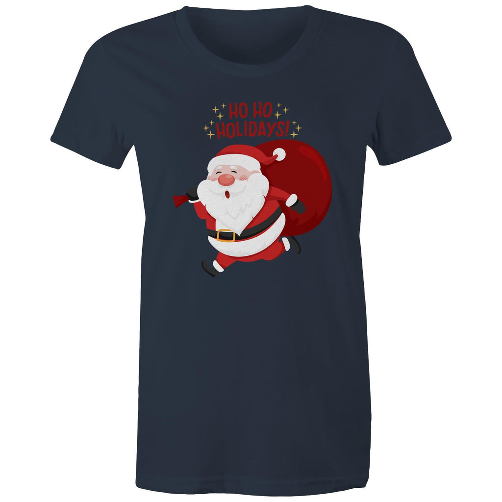 Santa, Ho Ho Holidays - Womens T-shirt Navy Womens Christmas T-shirt Christmas Printed In Australia