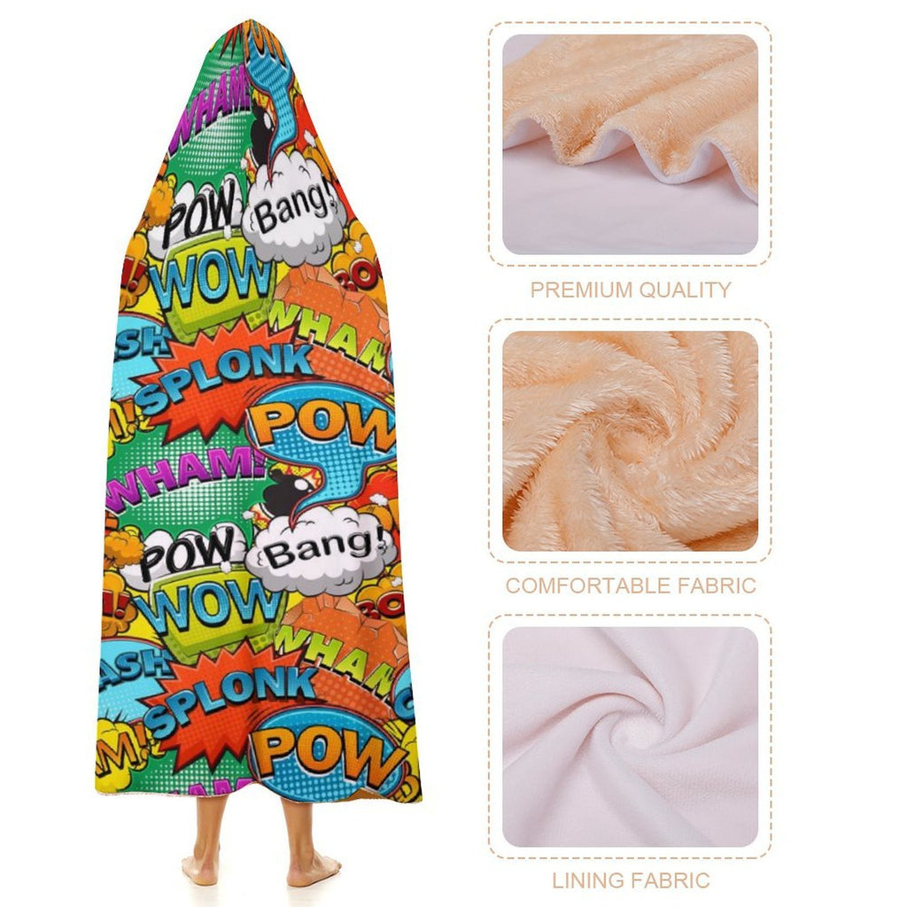 Comic Book 2 Kids Hooded Blanket 100cm x 130cm Kids Hooded Blanket comic Printed Offshore