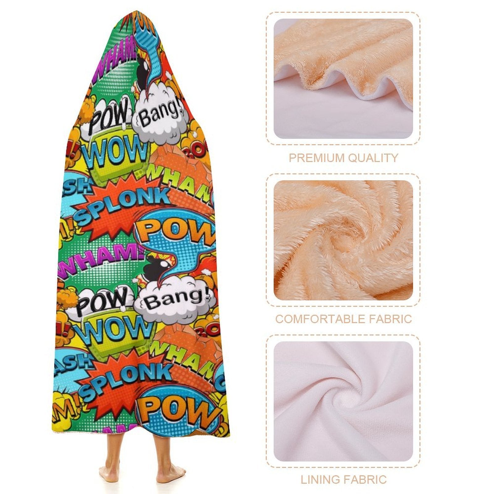 Comic Book 2 Kids Hooded Blanket 100cm x 130cm Kids Hooded Blanket comic Printed Offshore